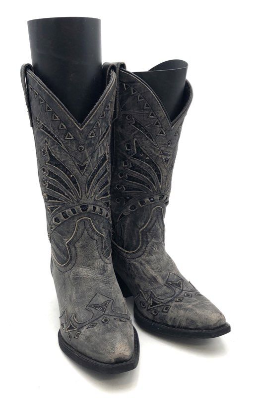 Laredo Stevie Black Distressed Leather Sequin Snip Toe Western Boots Size 6M