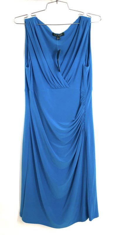 Lauren Ralph Lauren Women's Bright Turquoise Ruched Sleeveless Dress Sz 12 NWT