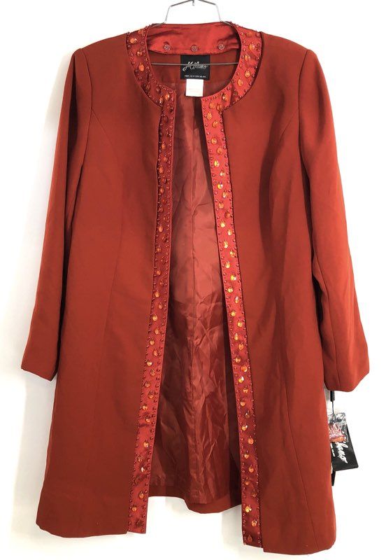 J. Milano Women's Rust Beaded Embellished Open Front Tunic Jacket Sz 14 NWT