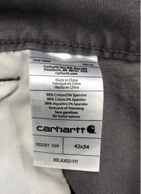 NWT Carhartt Men's Gray Relaxed Fit Work Pant - Size 42X34