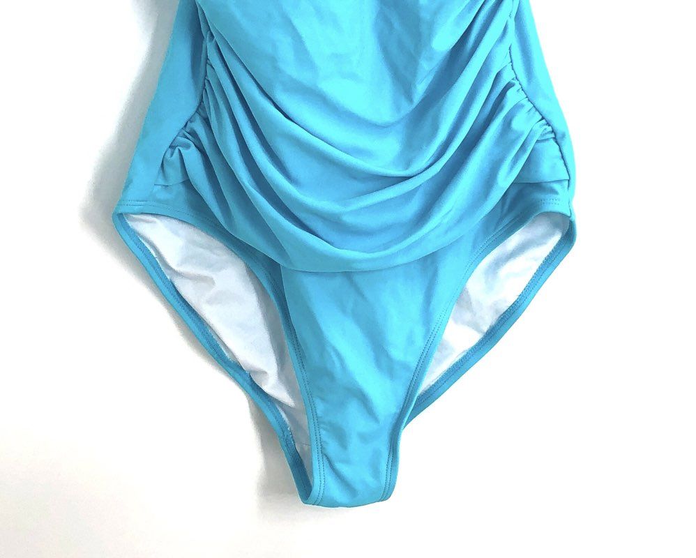 Relleciga Women's One-Piece Swimsuit Sky Blue Ruched Twist Front NWT Sz S