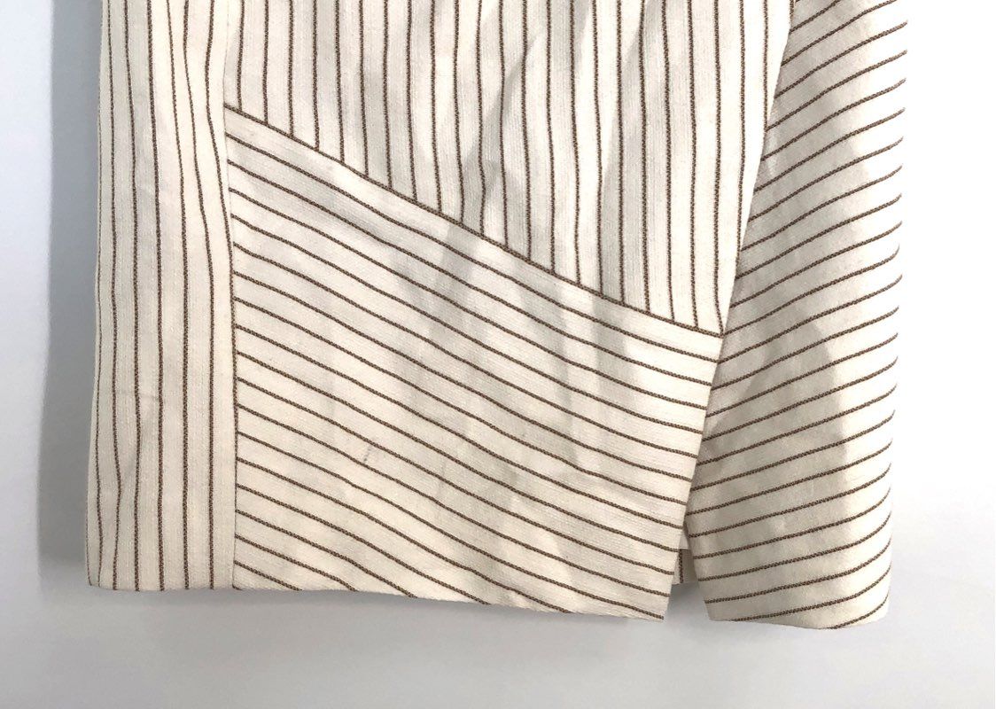 Olivia Palermo Chelsea 28 Women's Cream Brown Striped Asymmetric Skirt Size 6