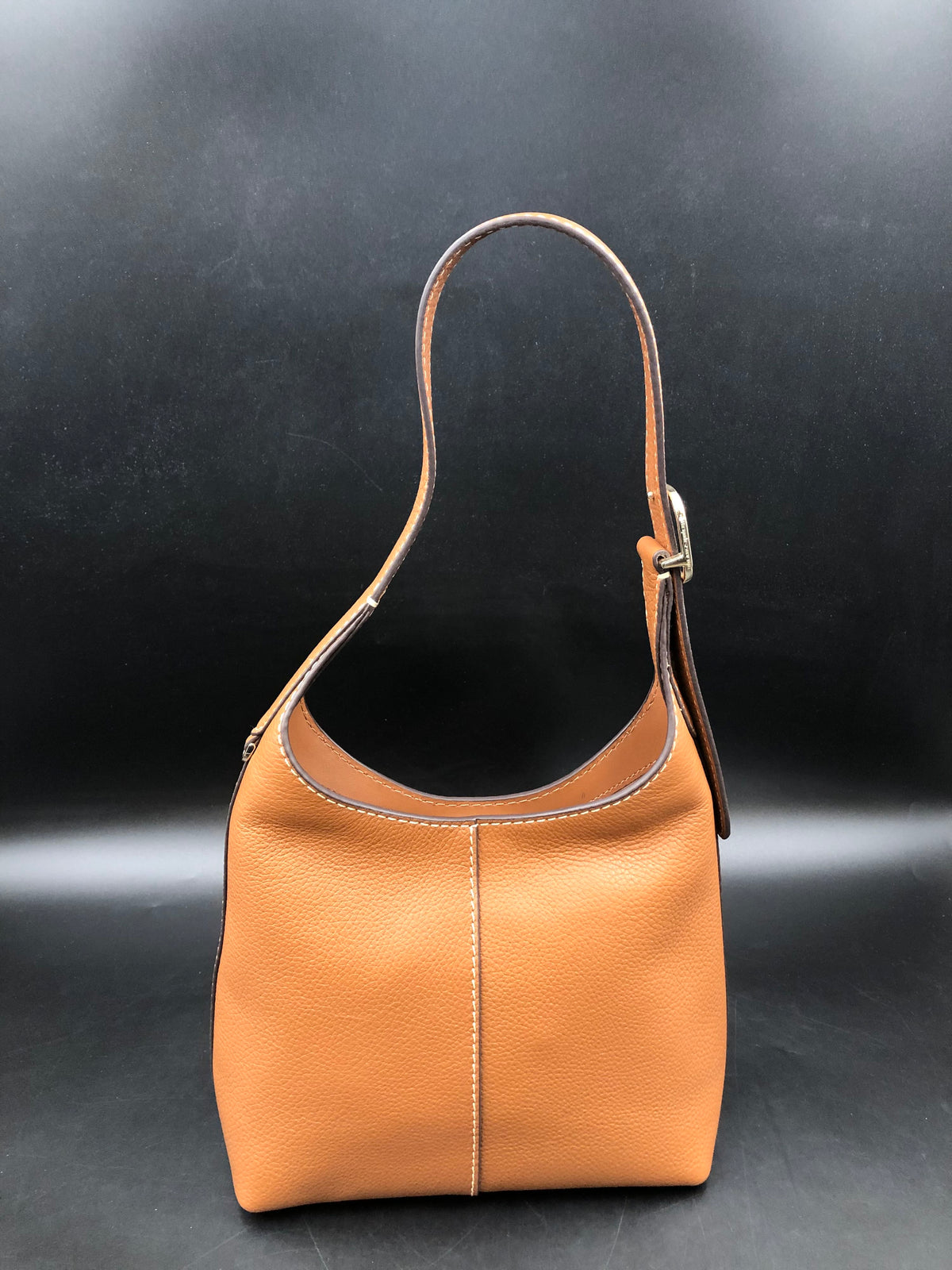 Kate Spade Cognac Brown Pebbled Leather '454' Shoulder Bag Silver Hardware COA