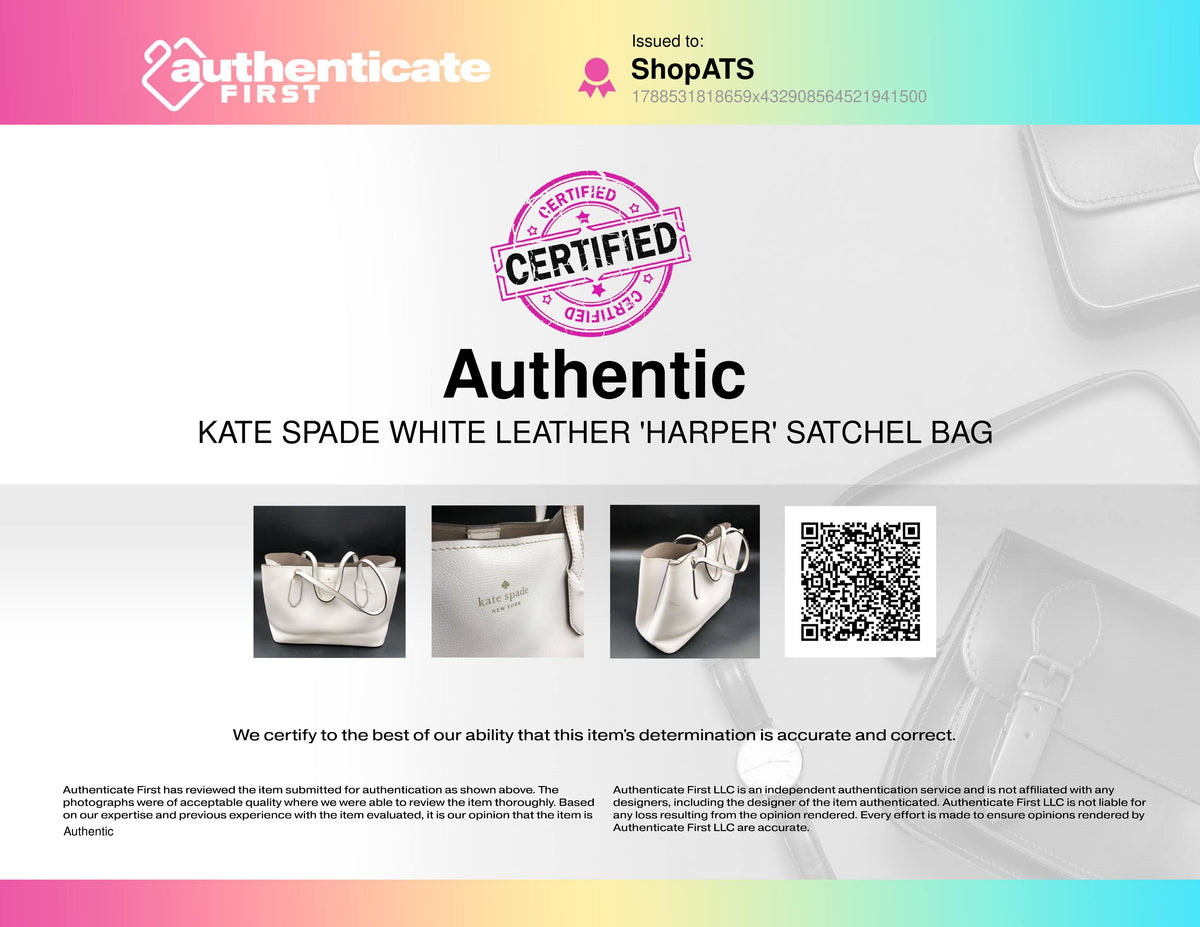 Kate Spade White 2020s Harper Pebbled Leather Satchel Bag COA