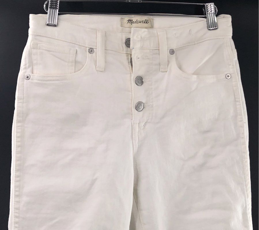 Madewell Women's White 10" High-Rise Skinny Button Fly Frayed Hem Jeans Size 26