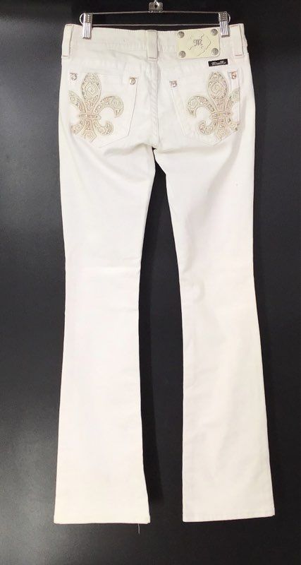 NWT Miss Me Women's White Fleur de Lis Embellished Signature Bootcut Jeans 26
