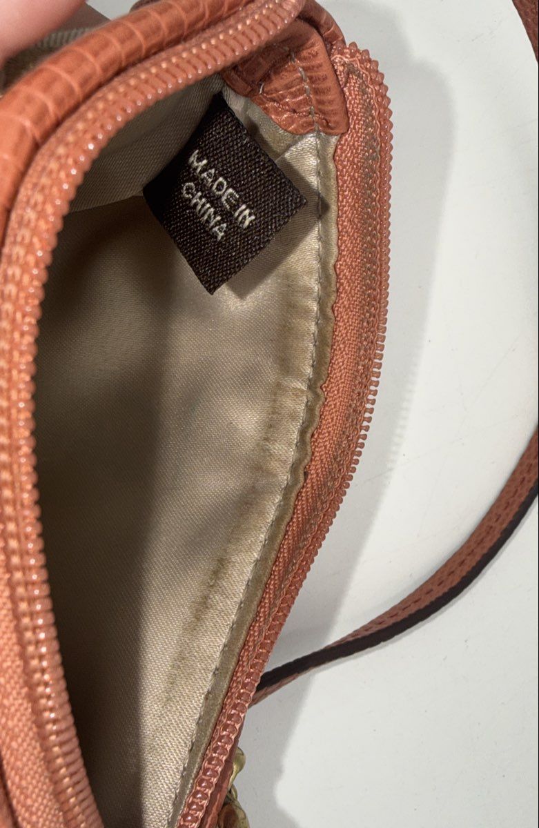 Coach Beige Signature Canvas Small Wristlet Pouch Brown Leather Gold Logo