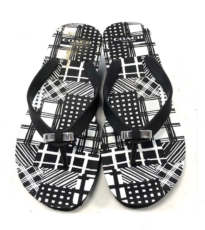 Coach Joklayn Black White Geometric Thong Wedge Sandals Flip Flops Size 7
