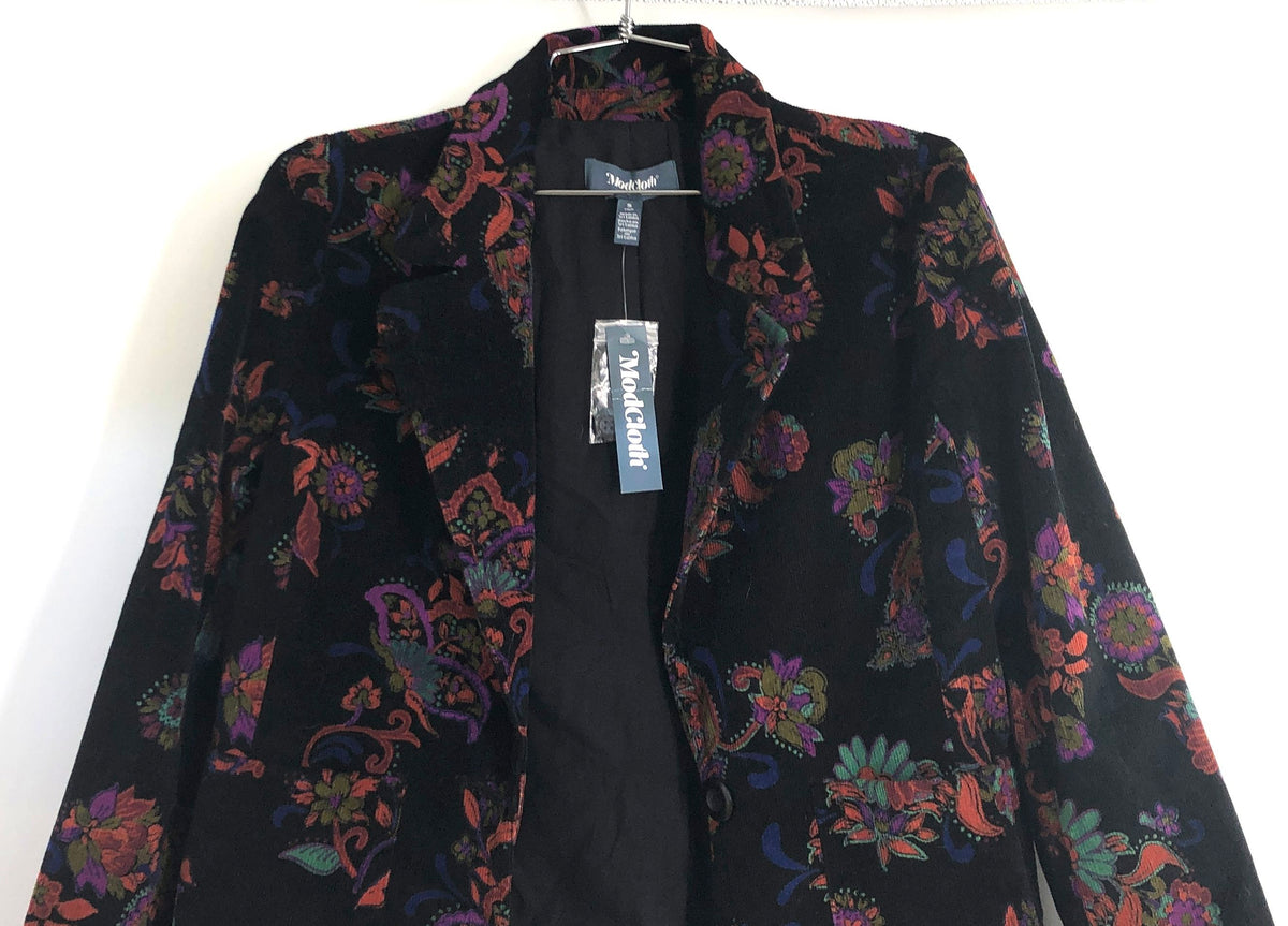 ModCloth Women's Black Floral Paisley Corduroy Blazer Jacket NWT Size S