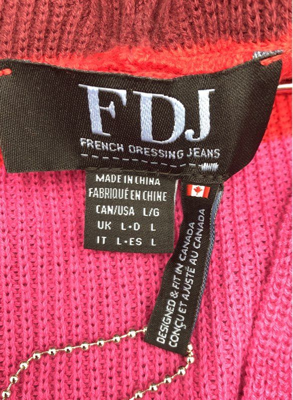 NWT FDJ Women's Fuchsia Striped Cardigan Sweater - Size L
