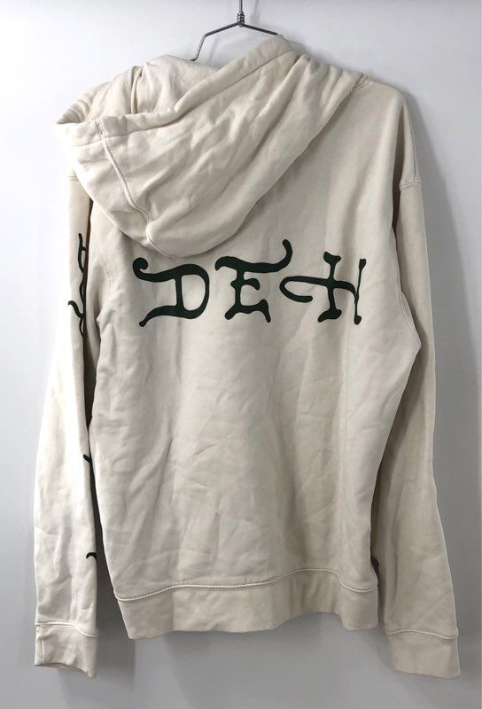 Vintage Y2K Ed Hardy Men's Cream Dragon Tattoo Graphic Pullover Hoodie Sz L