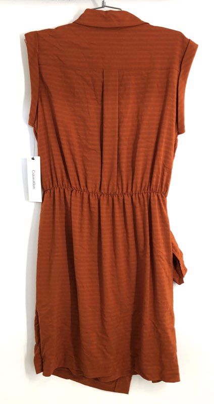 Calvin Klein Women's Terracotta Sleeveless Faux Wrap Utility Shirt Dress NWT M