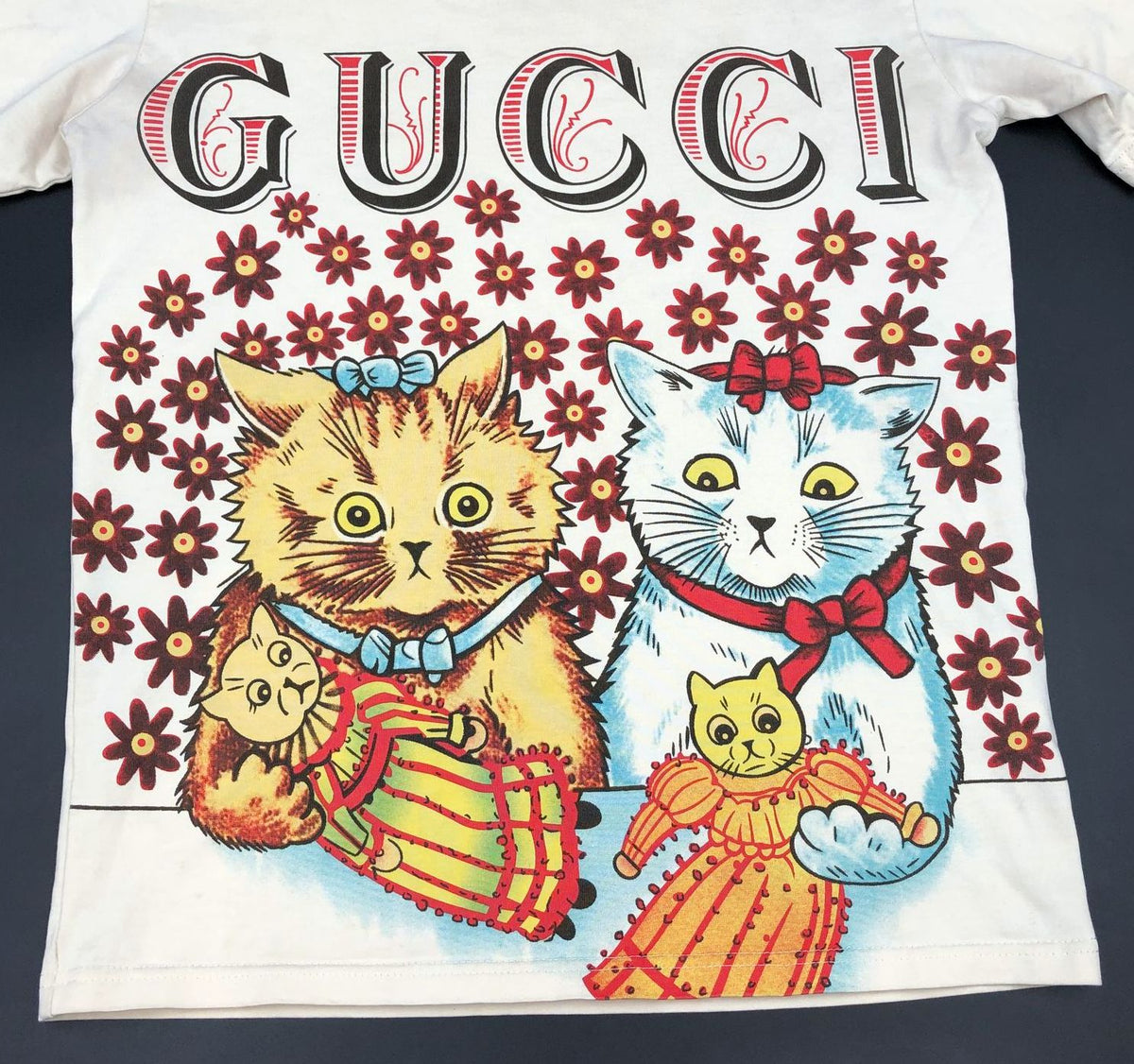 Gucci Inspired Men's Cream/Beige Cats & Dolls Print Designer T-Shirt - Size S