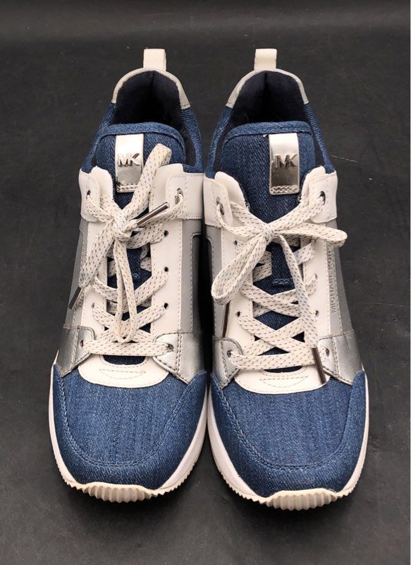 Michael Kors Blue Denim Silver Metallic Trainer Sneakers Women's Size 7M
