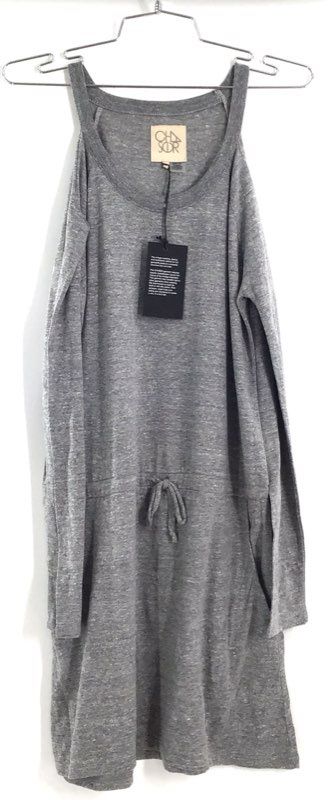 Chaser Women's Gray Cold Shoulder Long Sleeve Drawstring Waist Dress NWT Sz M