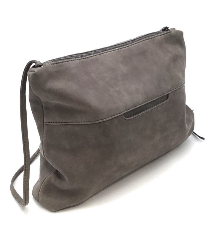 Hobo Gray Taupe Suede Leather Slouchy Crossbody Bag Purse Silver Hardware