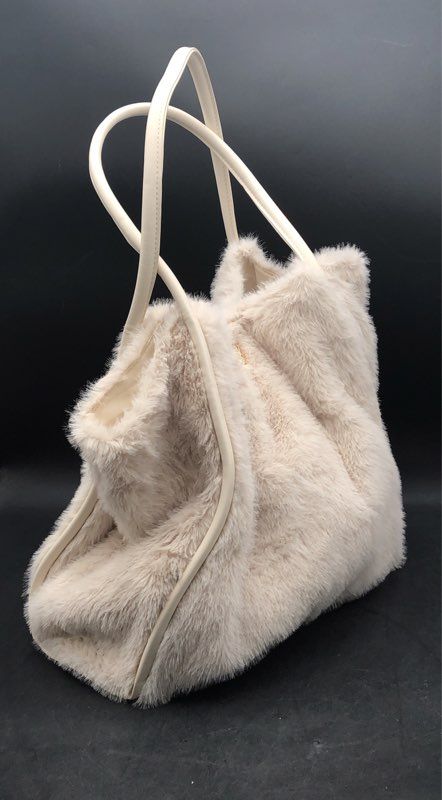Victoria's Secret Cream Faux Fur Tote Bag Gold Hardware Shoulder Bag