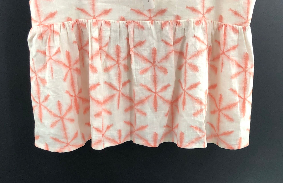 LOFT Women's White Pink Starburst Cami Top Smocked Peplum Linen Rayon NWT Sz M