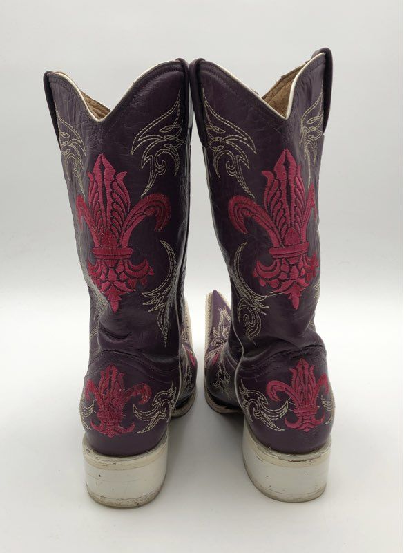 Botas Aguila Real Purple Pink Fleur De Lis Embroidered Cowboy Boots Sz 8.5
