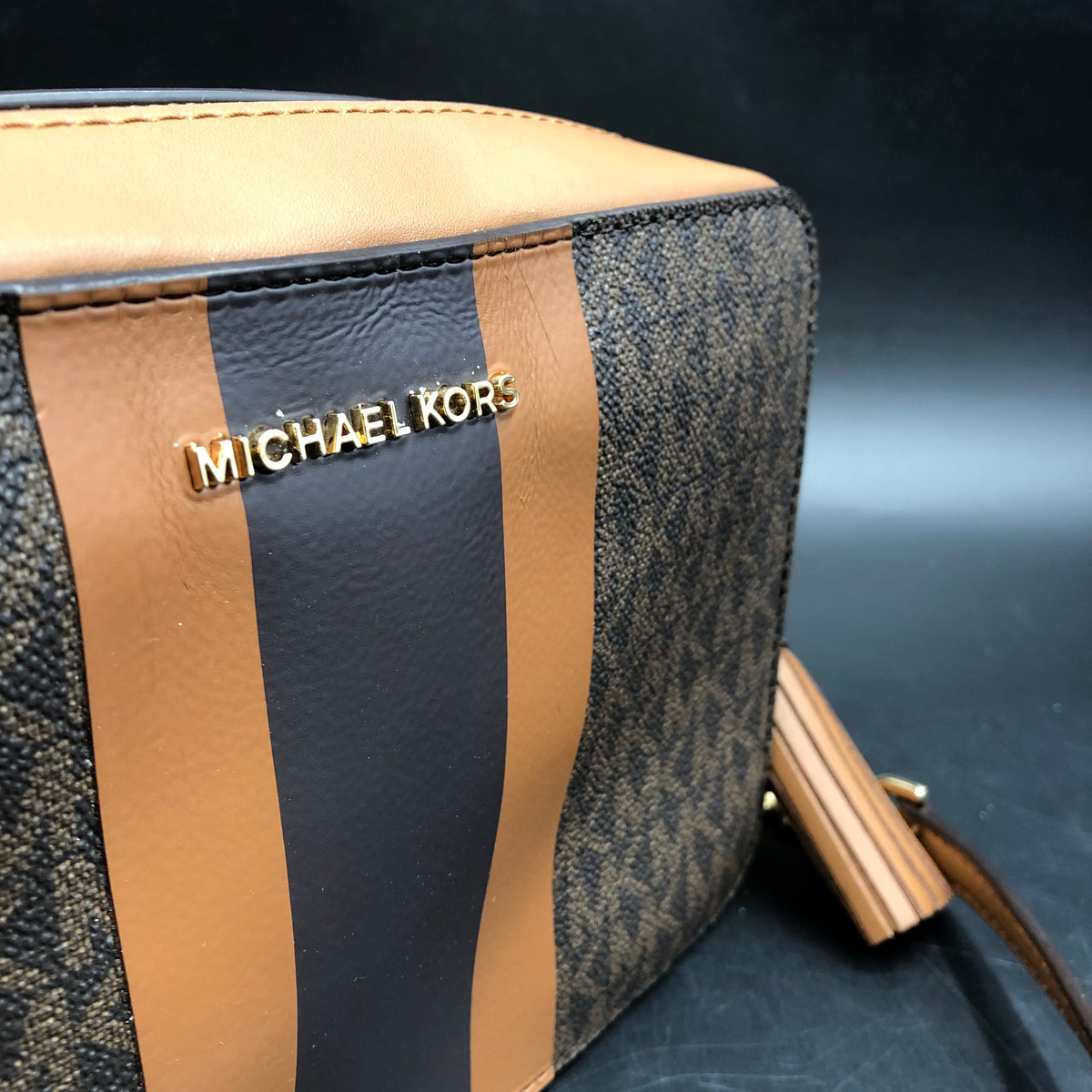 Michael Kors Brown\Tan\Black Leather 'Jet Set' Crossbody Bag (+COA)