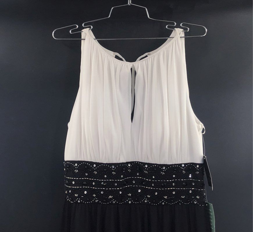 La Nouvelle Renaissance Women's Ivory Black Beaded Waist Colorblock Dress Sz 10