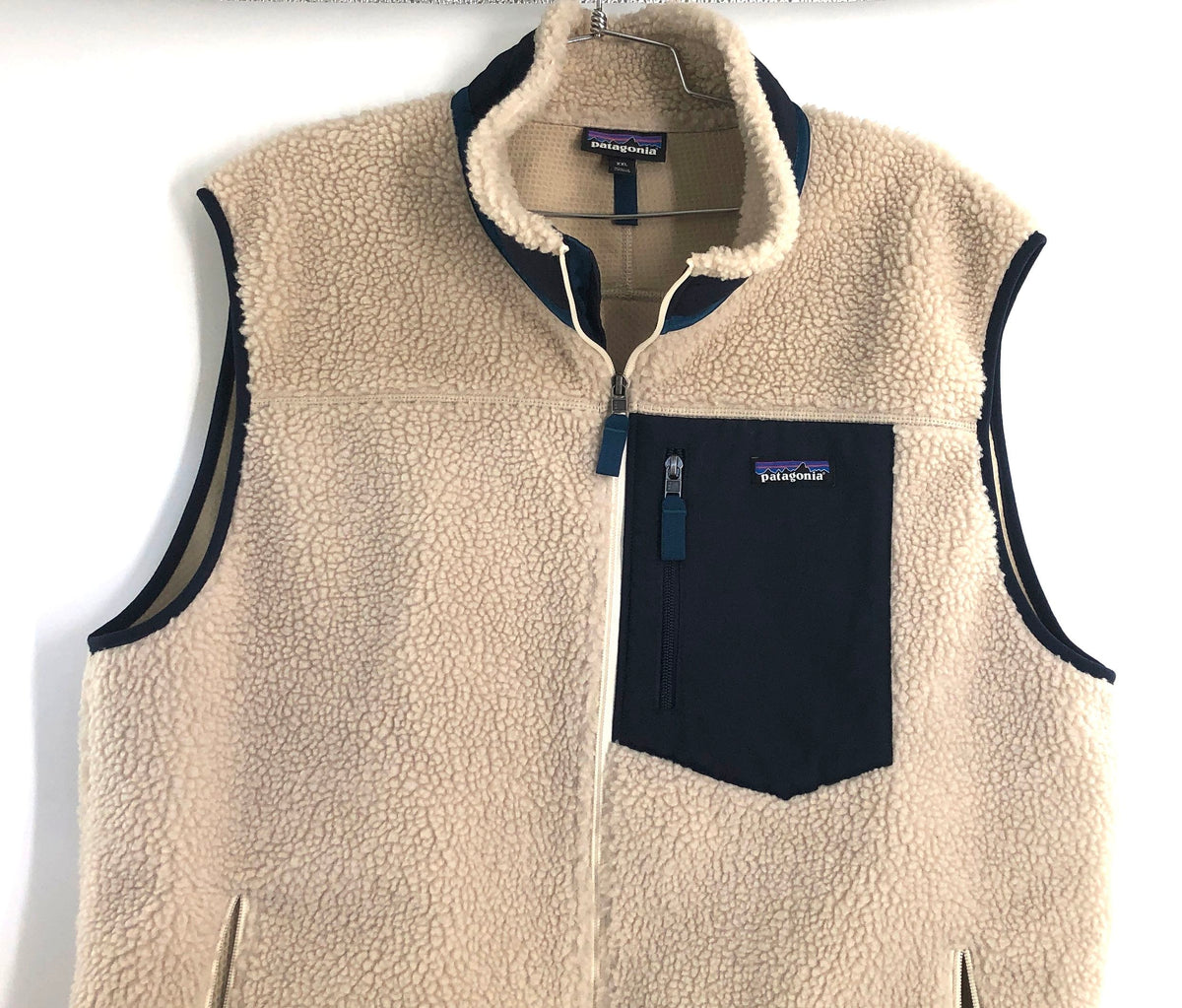 Patagonia Men's Classic Retro-X Fleece Vest Cream Navy Sherpa Full Zip Sz XXL