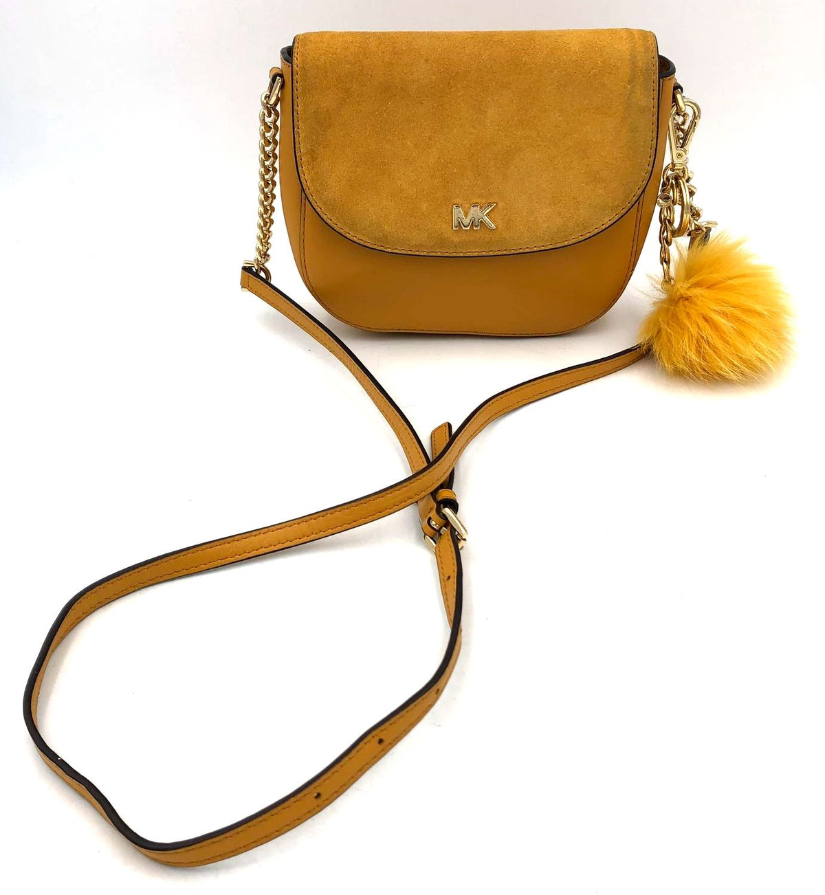 Authentic Michael Kors Women&#39;s Yellow Suede Leather Crossbody Bag - COA Included