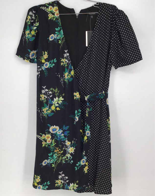 NWT Lea &amp; Viola Women&#39;s Black Floral Print Back Zip Wrap Dress Dress Size M