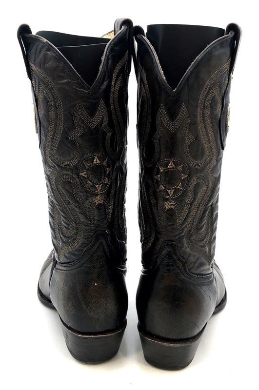 Las Trampas Black Leather Pointed Toe Stitched Western Cowboy Boots Size 8