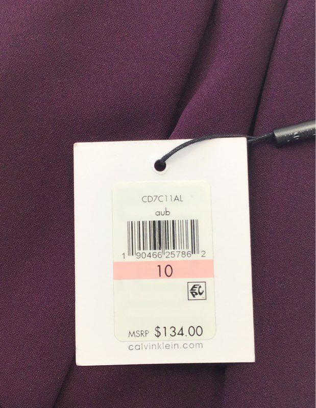 Calvin Klein Women's Plum Sleeveless Ruffle Asymmetric Sheath Dress Sz 10 NWT