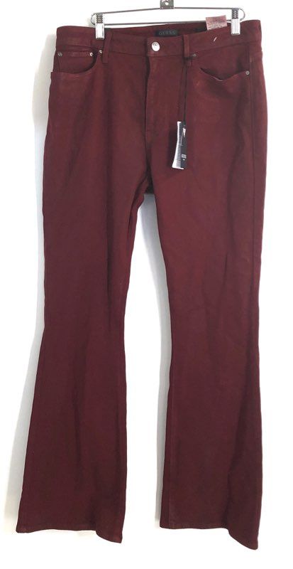 Guess Women's Sexy Flare Jeans Tahiti Red Coated Finish Stretch NWT Sz 31x30