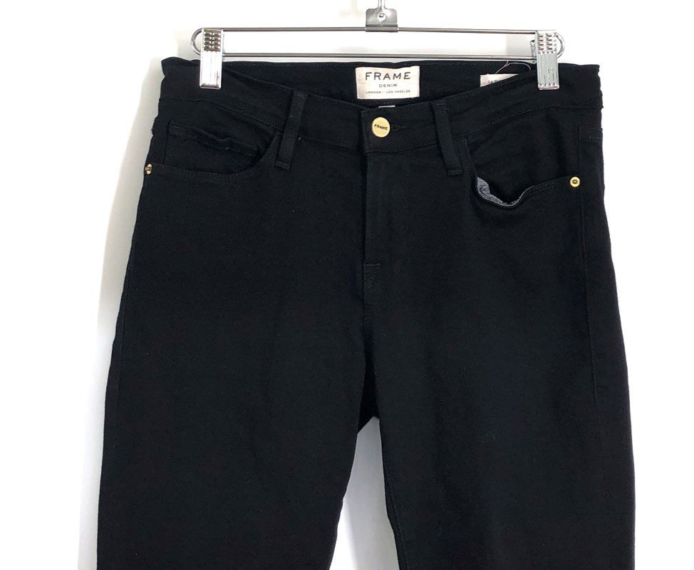 FRAME Women's Black Le Skinny de Jeanne Jeans Raw Released Frayed Hem Sz 27