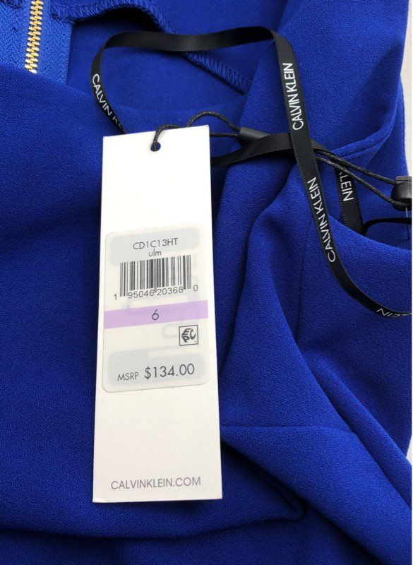 NWT Calvin Klein Women&#39;s Blue Sleeveless Round Neck Maxi Dress - Size 6