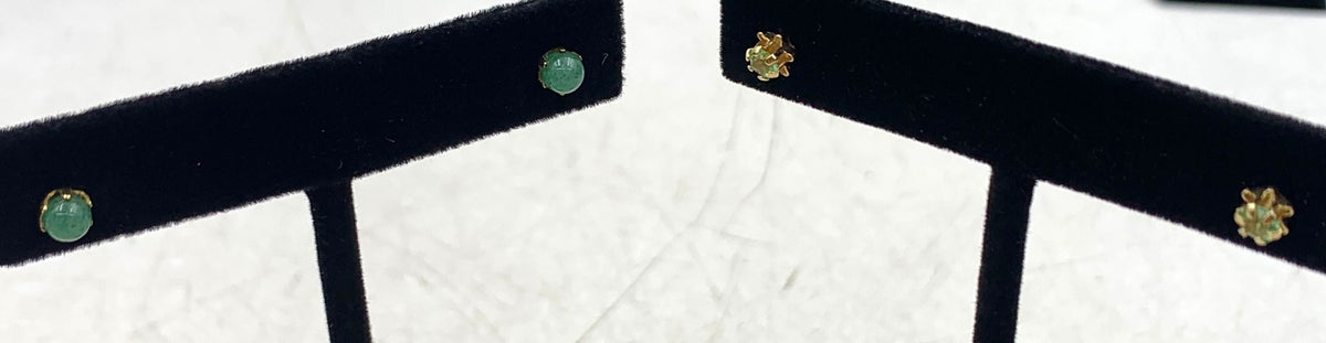 14K Yellow Gold Jade & Peridot Studs Earrings Lot 1.28g