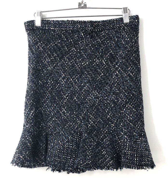 Theory Women's Autumn Tweed Diag Mini Skirt Blue Multi Fringe Hem Sz 4 NWT