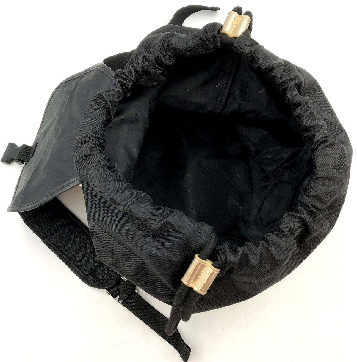Versace Parfums Black Polyester Backpack with Metallic Gold Trim & Hardware