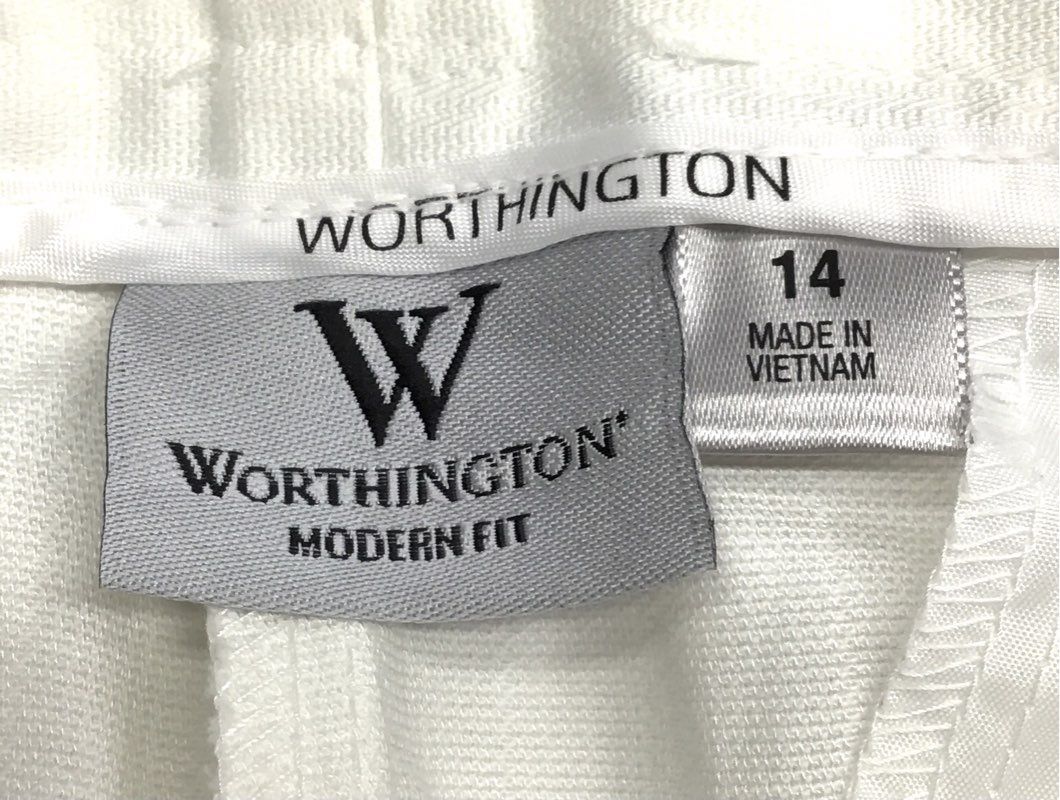 Worthington Women's White Modern Fit Slim Leg Stretch Cotton Pants Sz 14 NWT