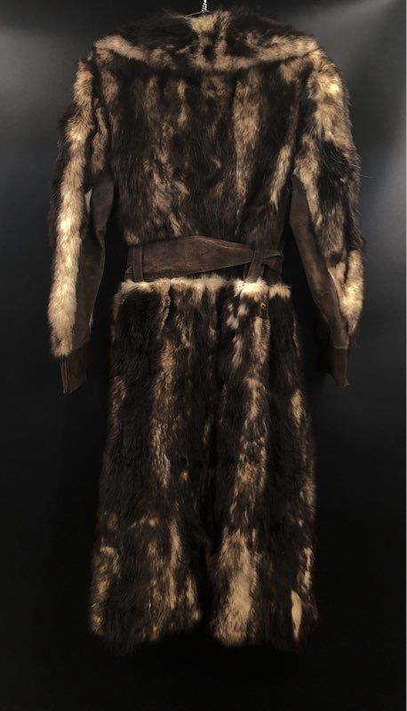 Vintage 70s Fur Suede Belted Trench Coat Maxi Penny Lane Boho Sz M