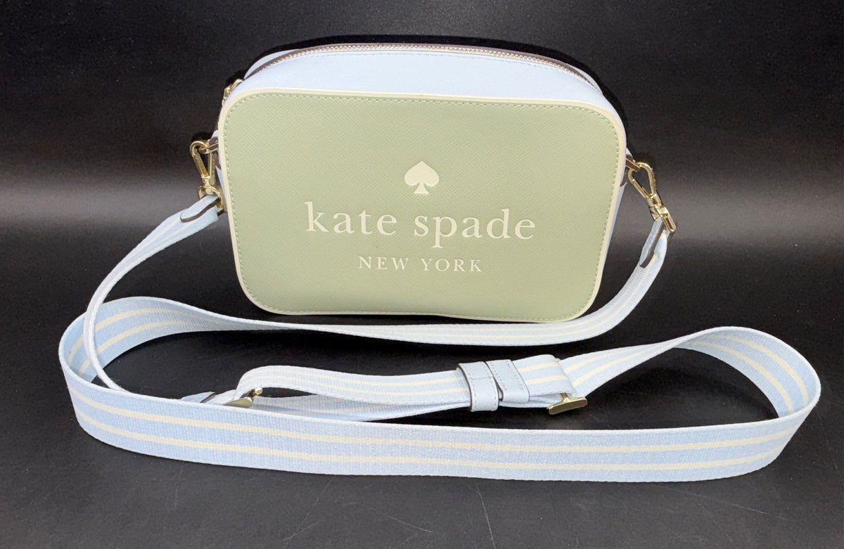 Kate Spade Blue Mint Green Saffiano Leather Crossbody Camera Bag Gold Hardware