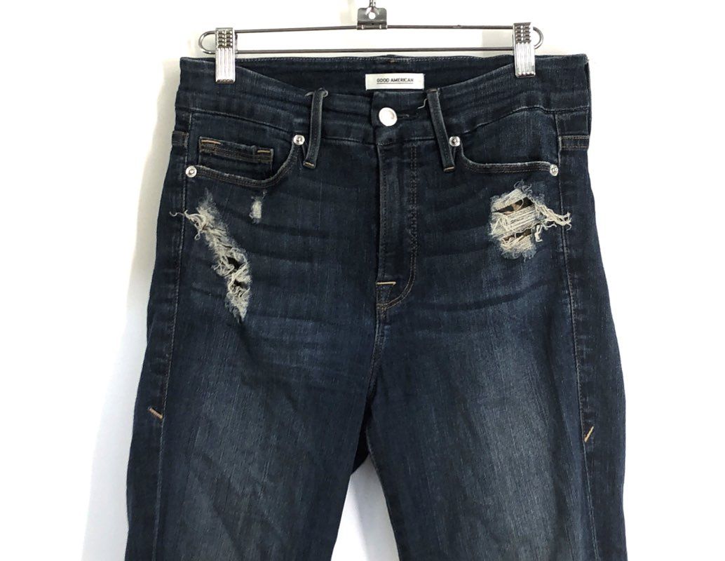 Good American Women's Good Legs Skinny Distressed High Rise Blue Jeans Sz 4/27