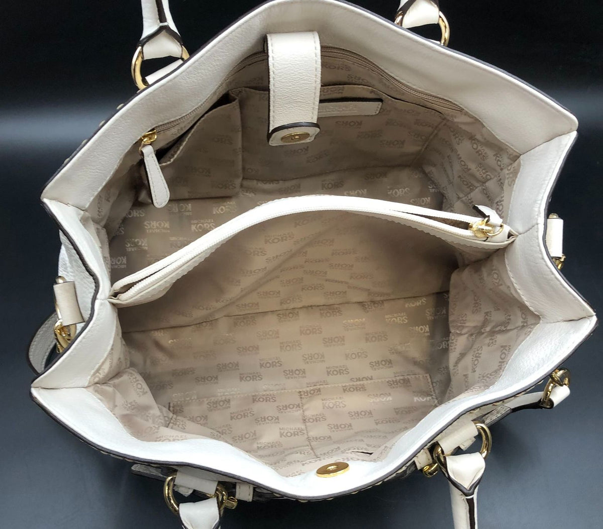 Michael Kors 'Hamilton' Cream White Pebbled Leather Tote with Gold Detail (+COA)