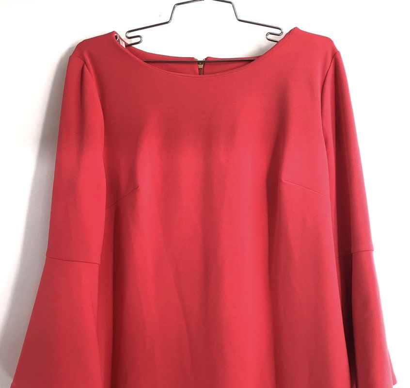 Calvin Klein Women's Red Bell Flared Sleeve Boat Neck Sheath Dress Sz 14 NWT