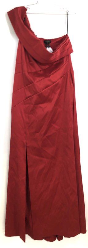 Donna Karan New York Women's Red One Shoulder Ruched High Slit Gown Maxi Sz 14