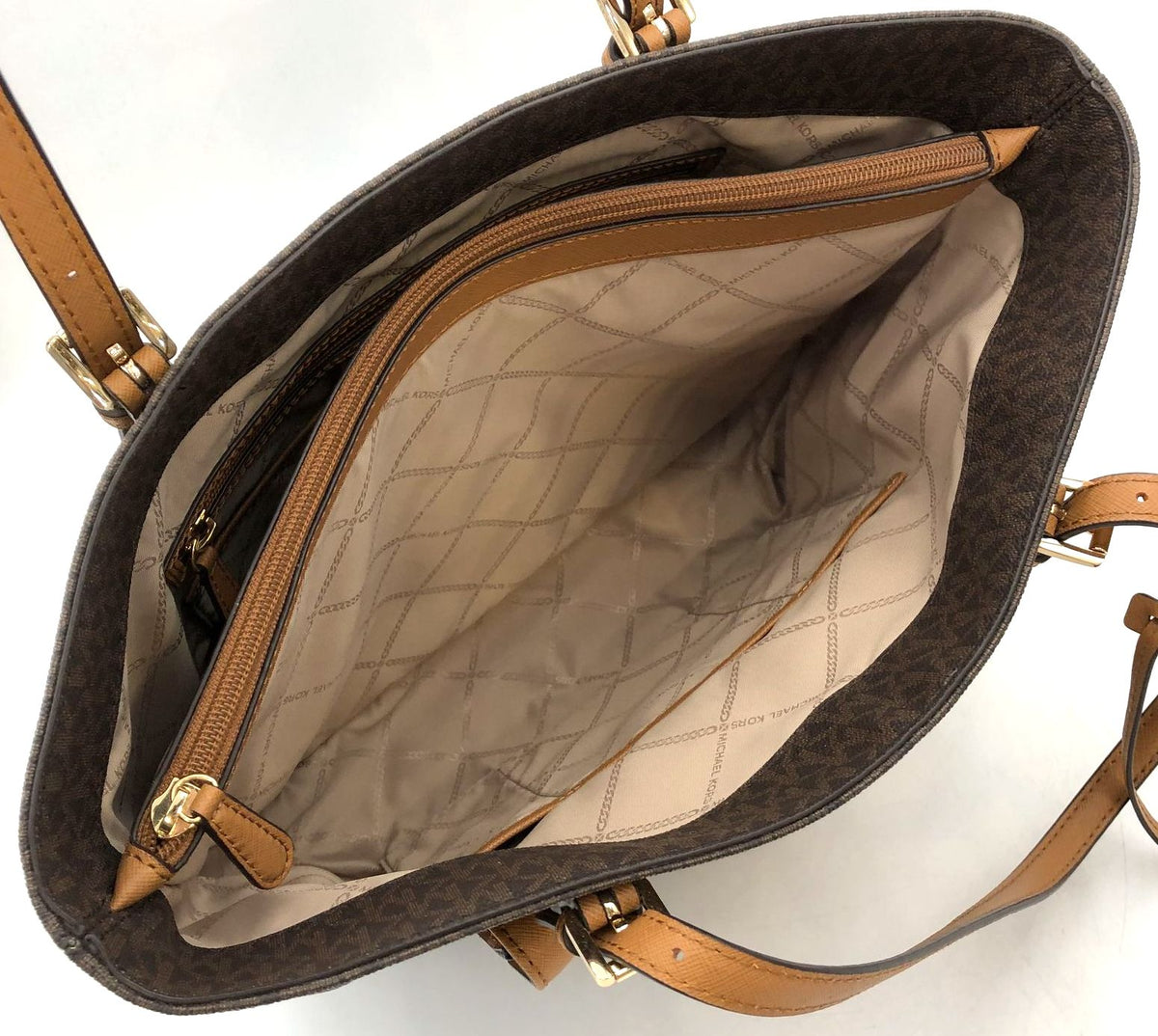 Michael Kors Jet Set Brown Signature Print Tote with Gold-Tone Accents (+COA)