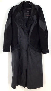 Wilsons Women's Black Leather Double-Breasted Trench Coat - Size Medium