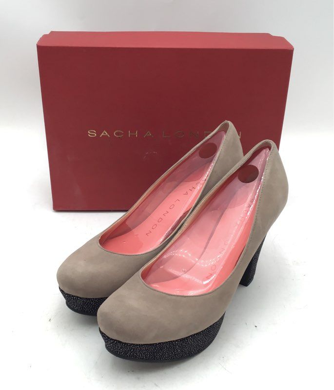 Sacha London Ebony Fango Suede Caviar Platform Pumps Heels Women's Size 8.5