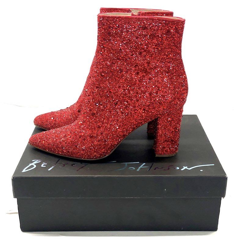Betsey Johnson SB-CADY Red Rhinestone Glitter Ankle Boots Booties Size 8.5