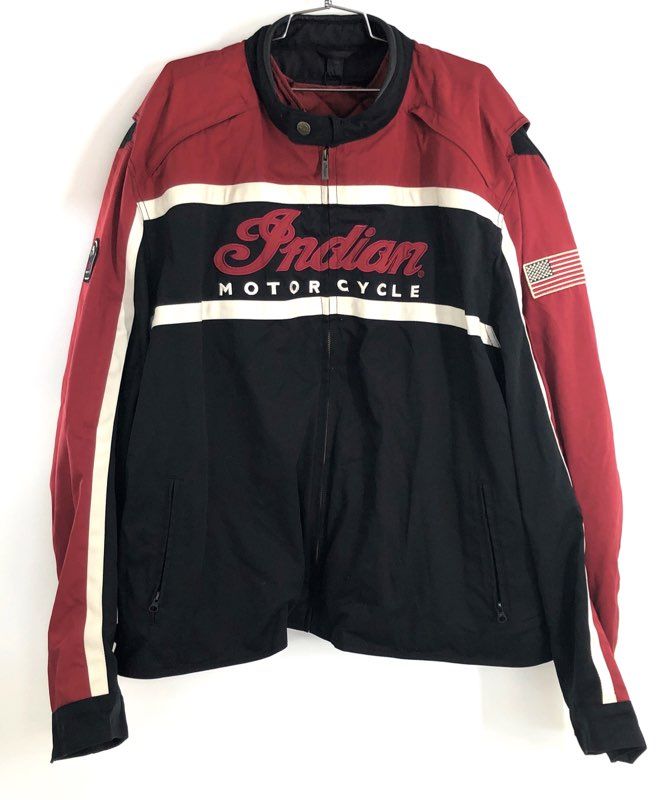 Indian Motorcycle 1901 Embroidered Biker Racing Jacket Quilted Red Black Sz 5XL