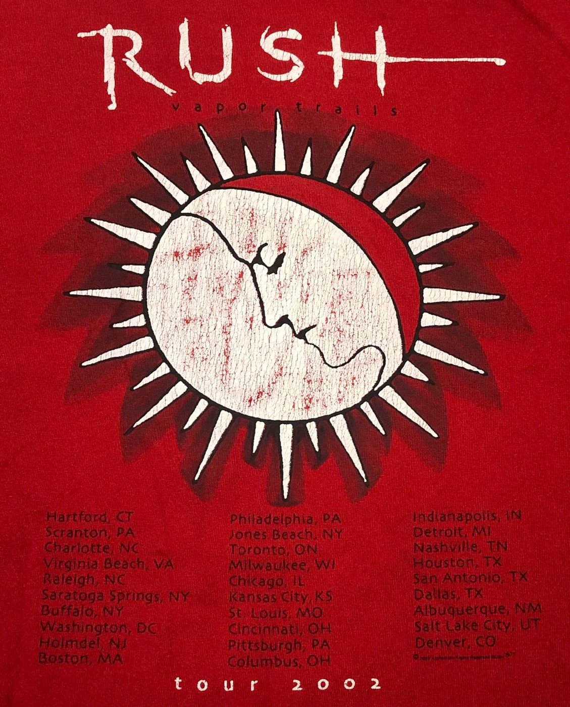 Vintage 2002 Rush Vapor Trails Tour Front/Back Print Red Band T-Shirt