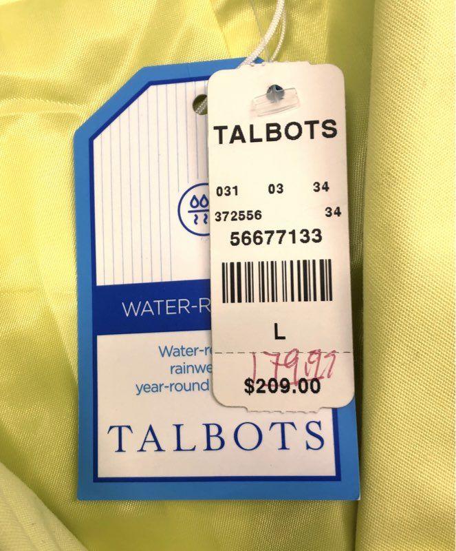 Talbots Women's Yellow Water-Resistant Rainwear Double Breasted Jacket NWT Sz L